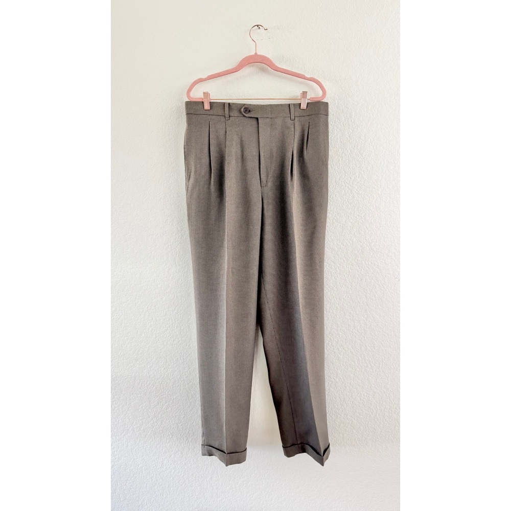 Geoffrey‎ Beene Pleated Trousers Mens 33 Taupe Grey Vintage Cuffed Dress Pants